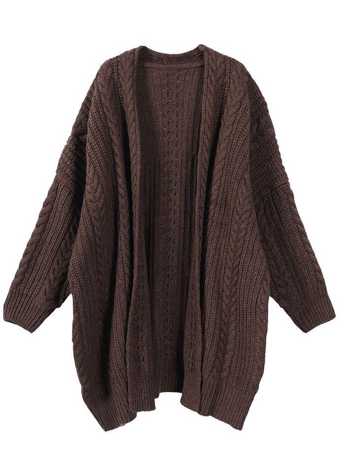 Fitted Chocolate KnitLong Sleeve Fall Cardigans Long - SooLinen