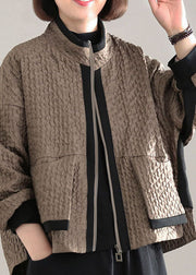 Fitted Chocolate Patchwork Pockets Coat Spring