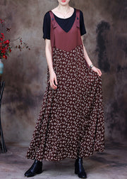 Tailliertes Chiffon-Trägerkleid mit Kaffee-Patchwork-Print und zweiteiliges Set aus Baumwoll-Tank, Outfits für den Sommer