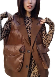 Fitted Chocolate Pockets Patchwork Winter Puffer Vest Sleeveless