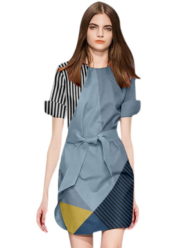 Fitted Colorblock Asymmetrical Patchwork Cotton Cinched Dresses Summer