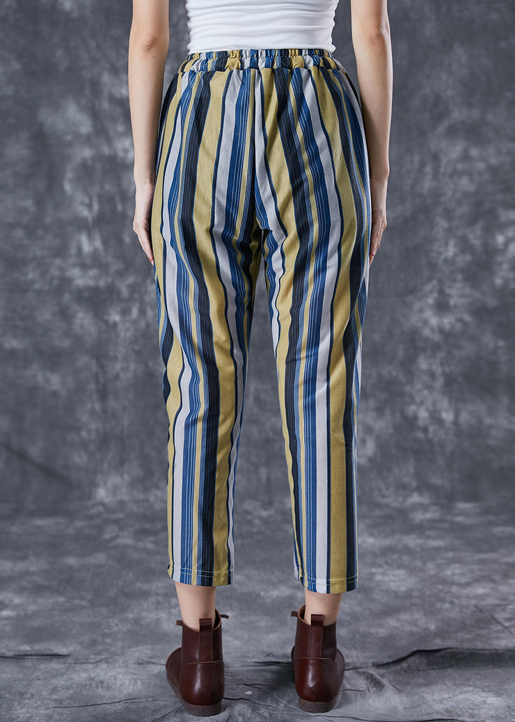 Fitted Colorblock Striped Elastic Waist Linen Harem Pants Summer