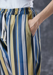 Fitted Colorblock Striped Elastic Waist Linen Harem Pants Summer