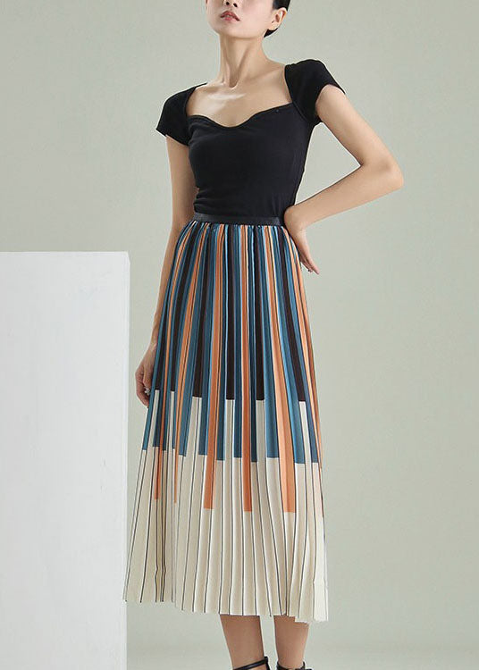 Fitted Colorblock Striped print pleated Skirt Spring