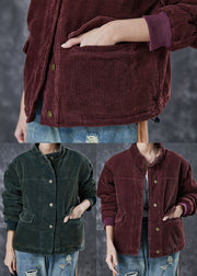 Fitted Dull Red Thick Fine Cotton Filled Corduroy Coats Winter