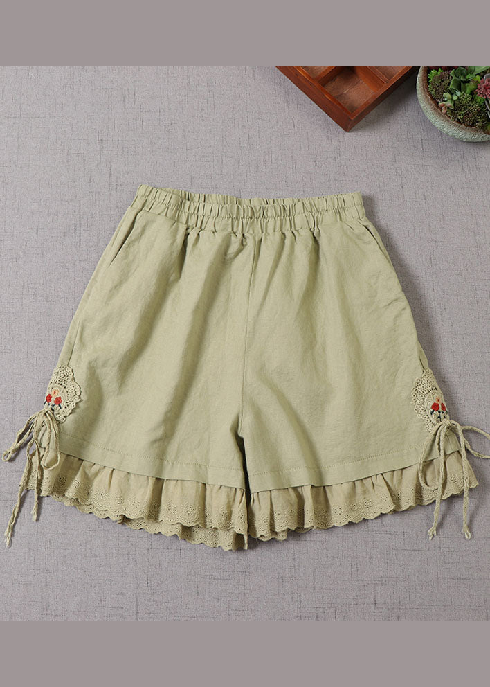 Fitted Green Embroidered Lace Patchwork hot pants Summer