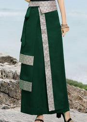 Fitted Green Patchwork Silk Skirts Spring