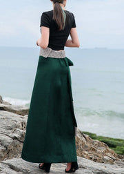 Fitted Green Patchwork Silk Skirts Spring