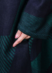 Fitted Green Patchwork Woolen Coats Winter