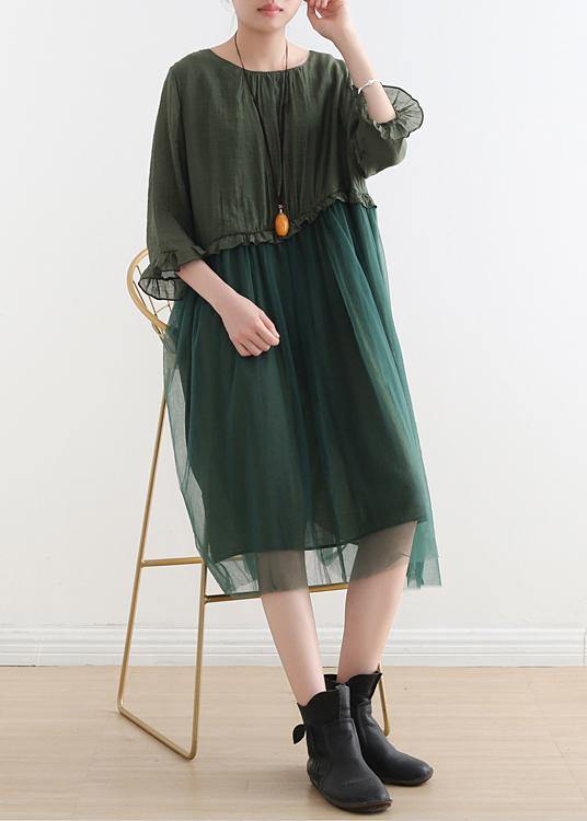 Fitted Green Patchwork tulle Summer Chiffon Dress - SooLinen