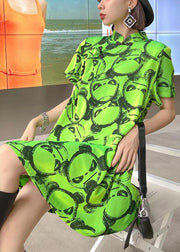 Fitted Green Print Oriental Dress Summer - SooLinen