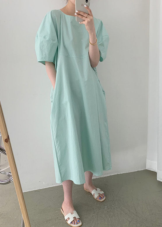 Fitted Green Puff Sleeve Casual Cotton Vacation Dresses Spring