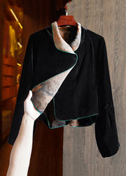 Fitted Green Silk Velour Coats Notched Long Sleeve