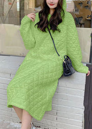 Fitted Green Solid Hooded Fine Cotton Filled Dress Winter