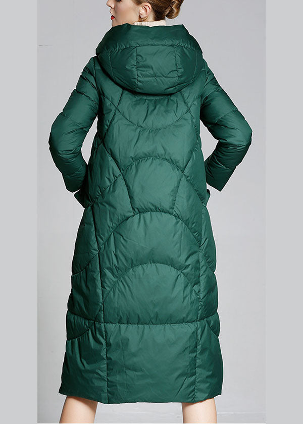Fitted Green hooded zippered Winter Duck Down coat