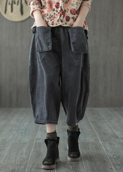 Fitted Grey Pockets Wide Leg Fall Pants - SooLinen