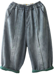 Taillierte hellblaue elastische Taillentaschen Patchwork-Baumwoll-Denim-Shorts Sommer