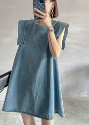 Fitted Light Blue Patchwork Denim Shift Dress Summer - SooLinen