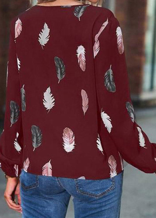 Fitted Mulberry V Neck Print Shirt Long Sleeve