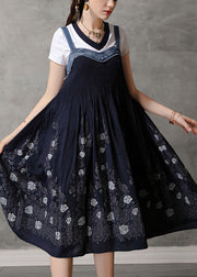 Fitted Navy Spaghetti Strap print Patchwork Strapless Long Dress Summer