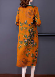 Fitted Orange O Neck Print Patchwork Silk Dresses Summer