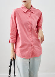 Fitted Pink Peter Pan Collar Cotton Shirt Top Fall