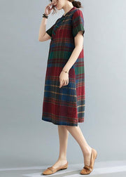 Fitted Plaid Oriental Cotton Linen Summer Dress - SooLinen