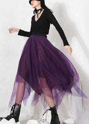 Fitted Purple Patchwork Summer Skirt Tulle Asymmetrical - SooLinen