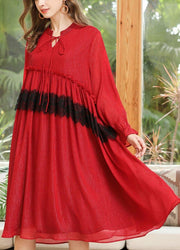 Fitted Red Cinched Chiffon A Line Skirts Summer Long Dresses - SooLinen