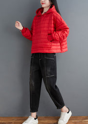 Fitted Red Hooded Pockets Fine Cotton Filled Coats Winter