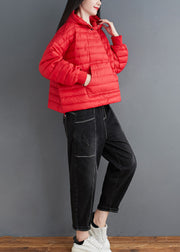 Fitted Red Hooded Pockets Fine Cotton Filled Coats Winter