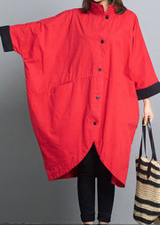 Fitted Red Loose Bat wing Sleeve Turtleneck Fall trench coats