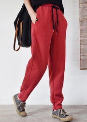 Taillierte rote elastische Taille Cinched Warm Fleece Pants Winter