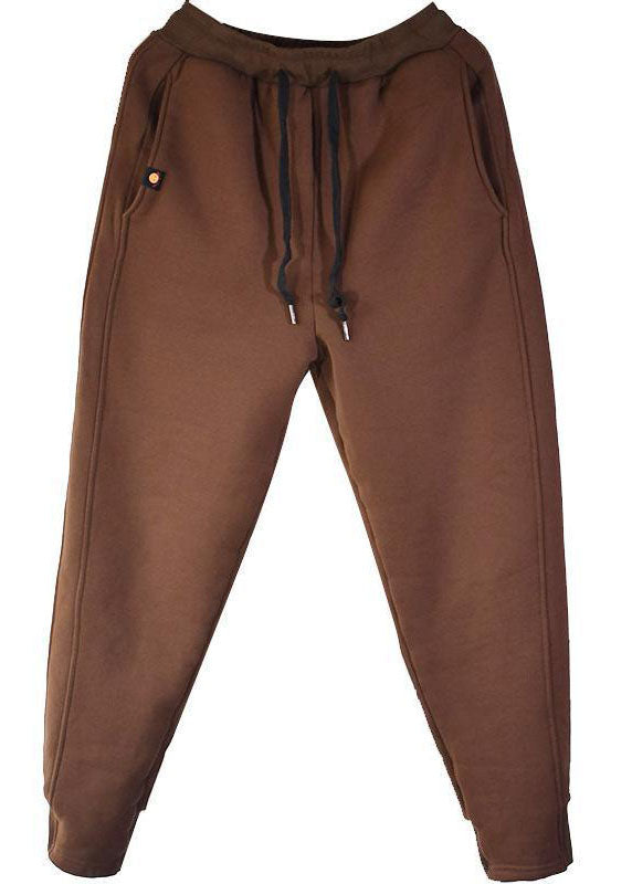 Taillierte rote elastische Taille Cinched Warm Fleece Pants Winter