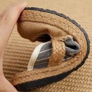 Fitted Slippers Shoes Beige Striped Cotton Linen Fabric - SooLinen