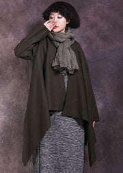 Fitted Tea Green Asymmetrical Solid Coat Spring