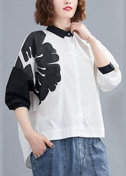Tailliertes, weißes, asymmetrisches Design mit Knopfdruck, Herbst-Langarm-Blusenoberteile