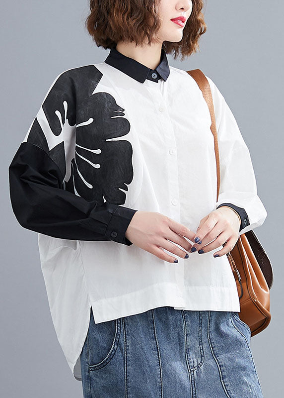 Tailliertes, weißes, asymmetrisches Design mit Knopfdruck, Herbst-Langarm-Blusenoberteile