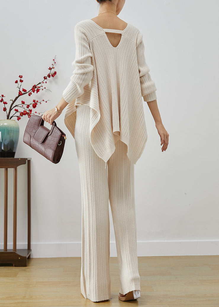 Fitted White Oversized Backless Knit Two Pieces Set Fall