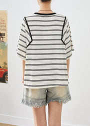Fitted White Oversized Striped Cotton Tank Tops Summer