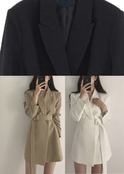 Fitted White Peter Pan Collar Pockets Coat Long Sleeve
