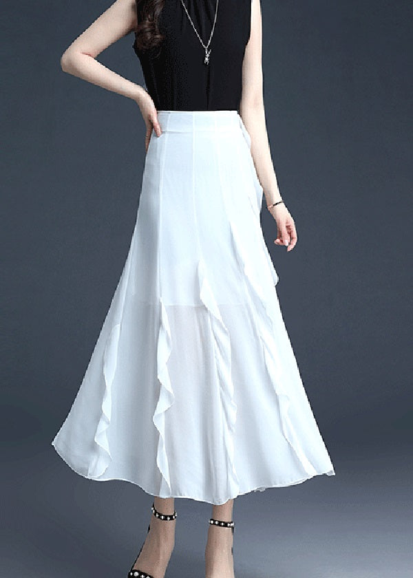 Fitted White Ruffled Patchwork Chiffon Skirts Summer