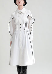 Fitted White Ruffles Peter Pan Collar shirt Dresses Spring