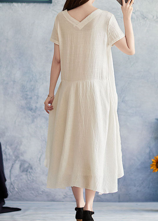 Tailliertes, weißes, asymmetrisches Design mit V-Ausschnitt, bedrucktem Urlaubskleid mit kurzen Ärmeln