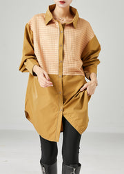 Fitted Yellow Oversized Patchwork Cotton Shirt Tops Fall