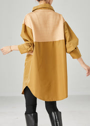Fitted Yellow Oversized Patchwork Cotton Shirt Tops Fall