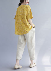 Taillierte gelbe Taschen Drucken asymmetrisches Design Herbst Shirt Tops halbe Ärmel