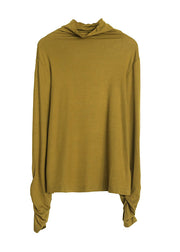 Fitted Yellow Turtle Neck Wrinkled Cotton Top Fall