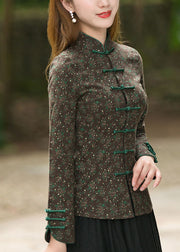 Fitted black Stand Collar button print coats Spring