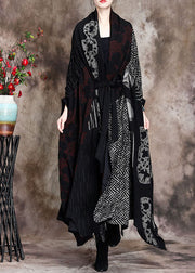 Taillierte Herbst-Cardigan mit asymmetrischem Patchwork-Design und Retro-Print